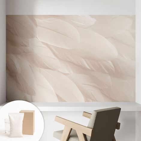 Papier peint intissé avec imprimé pour intérieur moderne application facile a motif - Colle incluse gratuite Plumes éthérées 104x70 cm (1/5)