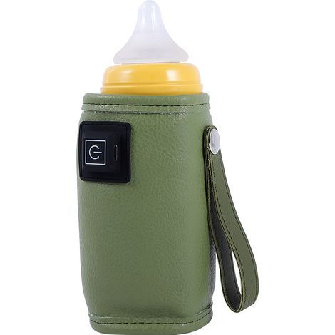 Chauffe-biberon USB vert cuir, réglage 3 niveaux de température, conception à boucle, portable pour lait maternel. (1/5)