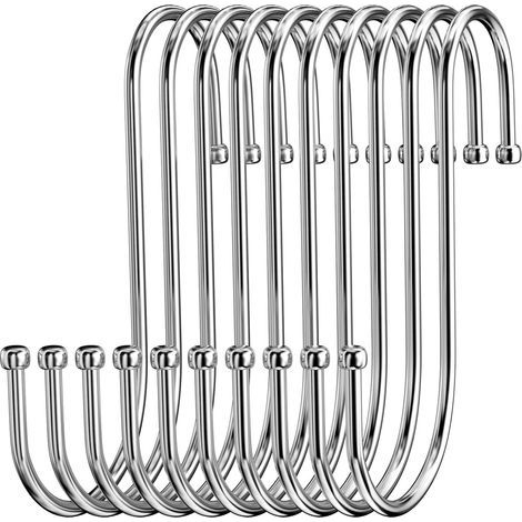 Gancho en forma de S de acero inoxidable, gancho doble de metal resistente para colgar tazas, ropa, ollas y cuencos (20 unidades) (1/5)