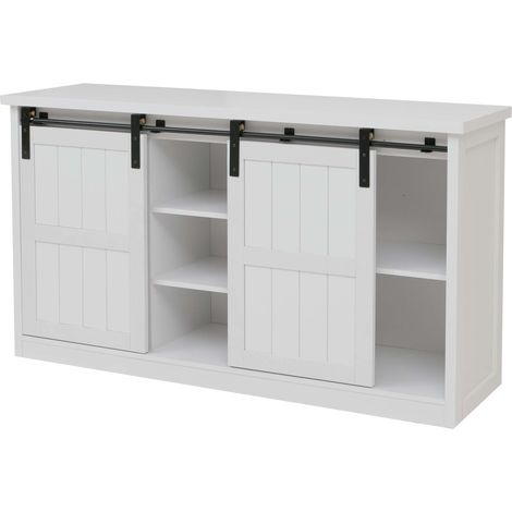 [NON UTILIZZATO] Credenza con ante scorrevoli salotto industriale 7 scomparti HHG-158 84x150x40cm bianco