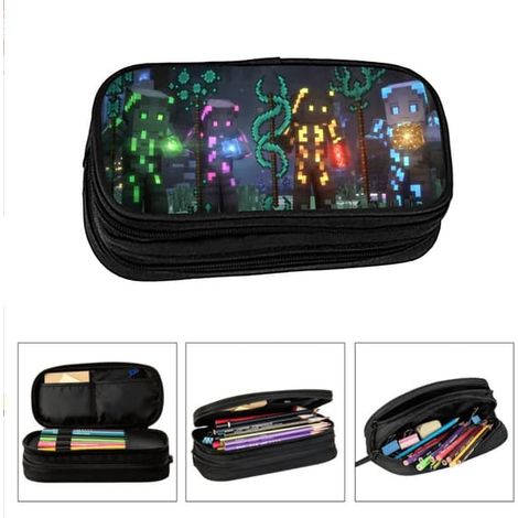 Trousse Minecraft, trousse pour écoliers et enfants, grande capacité, sac à fournitures scolaires, vente en gros, double compartiment élastique, portable. C
