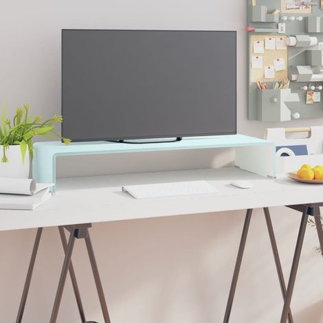 Meuble TV Support pour moniteur pour Salon - Armoire TV 80 x 30 x 13 cm Verre Blanc BV155522 - BonneVie (1/5)
