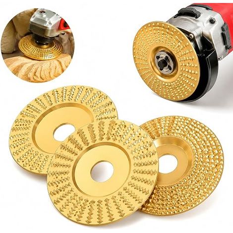 Set di 3 dischi per intaglio del legno per smerigliatrici angolari, 100 mm in acciaio al carbonio, per smerigliatrici angolari, per modellare, levigare e tagliare (1/5)