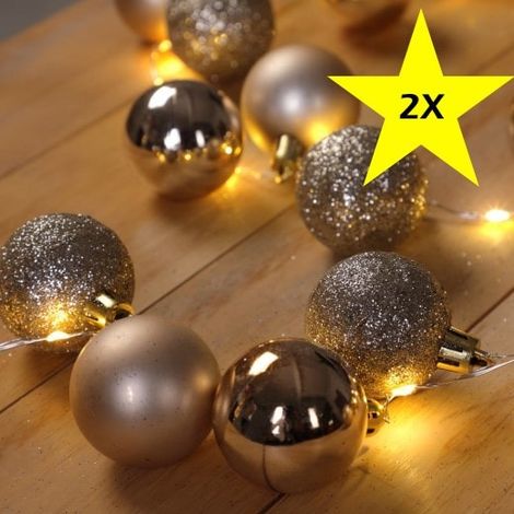 Lot de 2 Guirlandes de Noël Boules et LED sapin 2m CHAMPAGNE (1/5)