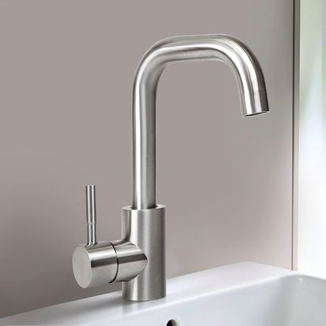 ZMH Robinet salle de bain lavabo - robinet haute pression d'eau chaude et froide hauteur 170mm Mélangeur en acier inoxydable pour salle de bains WC évier cuisine, nickel brossé (1/5)