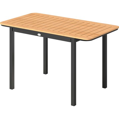 Rechteckiger Gartentisch 127 x 70 cm für 6 Personen aus Holzwerkstoff, Metallgestell, braune Lattenplatte