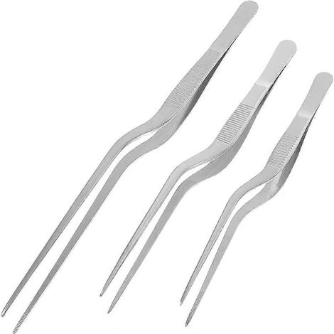 3-teiliges Set Edelstahlpinzetten, Lebensmittelpinzetten, Metallzangen, Fischgrätenpinzetten-20X1.5X1CM-Silver (1/4)