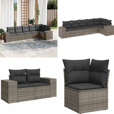 Salon de jardin 6 pcs avec coussins gris résine tressée - Ensemble Salon De Jardin - Meuble De Jardin - Salon Extérieur - Canapé D'extérieur - Fauteuil De Jardin - Home & Living (1/5)