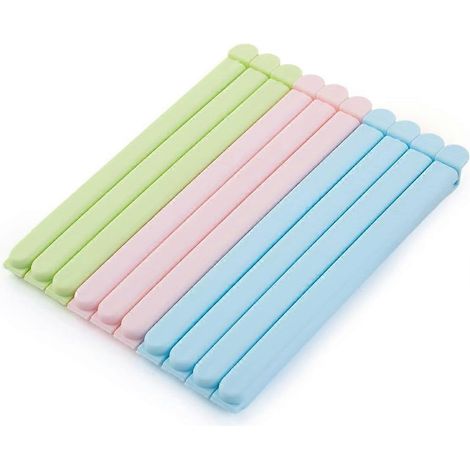 Pinces pour sacs de congélation, grands sacs de conservation des aliments, 15,5 cm, pinces de fermeture extra larges en plastique pour sacs à sandwichs, café et snacks (bleu, rose, vert) (10 pièces) (1/5)