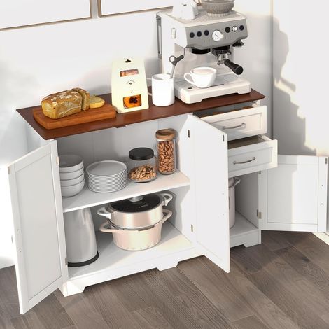 COSTWAY Sideboard weiß, Küchenschrank mit Arbeitsplatte 100 x 40cm, Buffetschrank mit Türen & Schubladen & verstellbaren Ablagen, Kücheninsel für Küche, Esszimmer