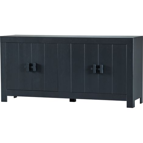 Buffet de 4 portes en pin massif coloris noir mat - Hauteur 85 x Longueur 177 cm x Profondeur 46 cm -PEGANE- (1/5)