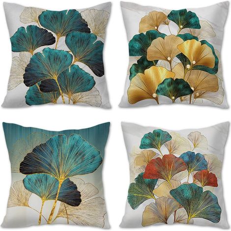 Fundas de almohada de 45x45 cm, juego de 4, con estampado de plantas tropicales, hechas de algodón puro, algodón suave y lino, forma cuadrada, adecuadas para dormitorios, salas de estar, sofás, camas,
