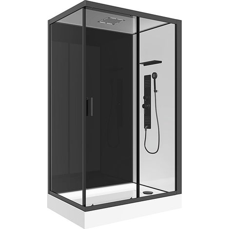 Vente-Unique – Cabine de douche hydromassante 100 jets – Installation réversible – Dimensions L110 x l80 x H215 cm – Verre trempé – Robinetterie incluse (1/4)