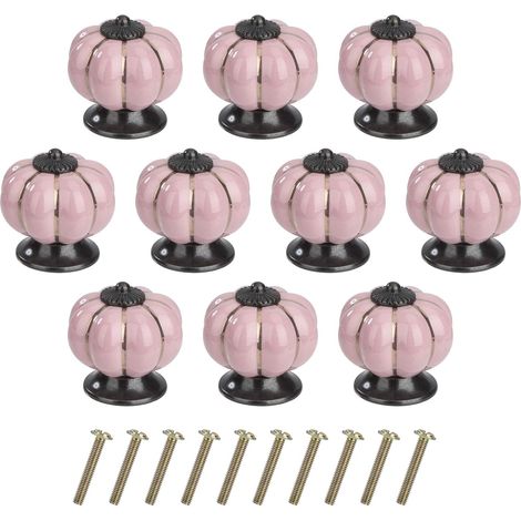 Lot de 10 poignées de porte rondes roses en forme de citrouille, avec vis, pour armoire, tiroir ou placard. (1/5)