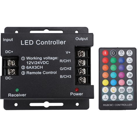 Ortviai Contrôleur LED RF 28 touches RGB avec mémoire, boîtier en fer pour bande lumineuse 12-24 V (1/5)