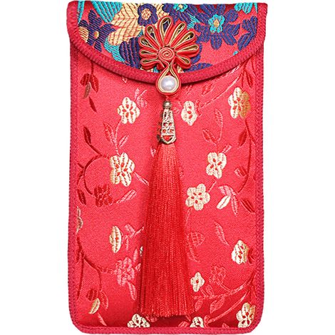Roter Seidenumschlag, chinesischer festlicher Glücksgeldumschlag mit Stickerei für Hochzeiten zum chinesischen Neujahr und Frühlingsfest B (1/2)