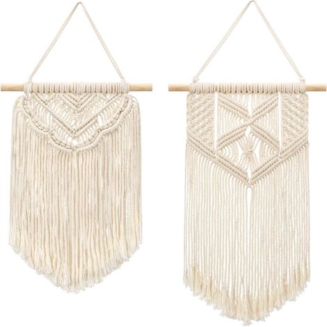Tenture Murale Macramé - 100 % Coton - Dimensions 33 x 25 cm et 41 x 25 cm - Décoration Bohème pour Chambre Salon Appartement - Lot de 2 (1/5)