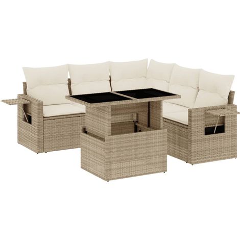 vidaXL Set Divano da Giardino 6 pz con Cuscini Beige in Polyrattan (1/5)