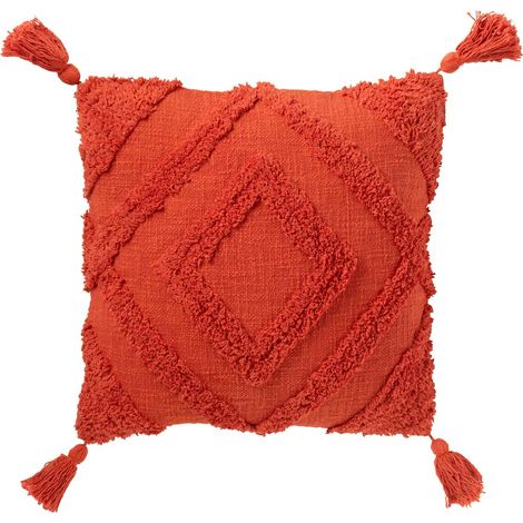 Coussin Déco Tufté "Efren" 50x50cm Rouge Brique (1/3)