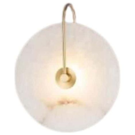 Applique murale LED minimaliste, plaque en marbre espagnol véritable, bras laiton doré, 25 cm, éclairage décoratif élégant pour salon ou couloir (1/4)