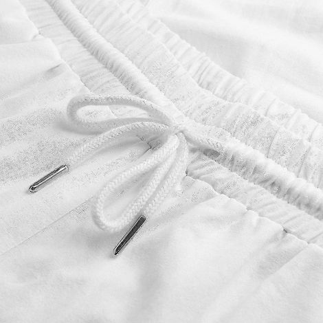 Herren-Hose in Leinenoptik, Baggy-Hose mit elastischem Bund, lässige Strand- und Yogahose-L-White