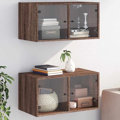 vidaXL Mueble pared puertas vidrio 2 uds roble marrón 68,5x37x35 cm (1/5)