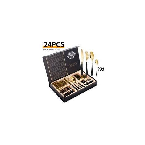 Ménagère 24 pièces en acier inoxydable – pour 6 personnes – acier inoxydable – noir/or (1/5)