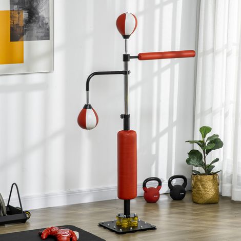 Stand de boxe sur pied réglable 140-205 cm avec 2 speedballs, barre rotative, noir (1/5)