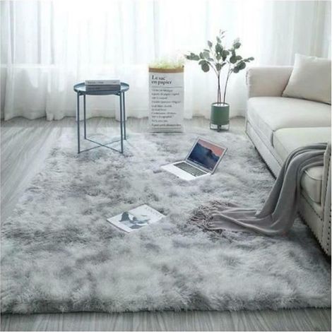 Tapis Shaggy en Peluche 80 x 160 cm Gris Doux Tapis de Salon Antidérapant Décor Tapis de Chambre de Noël de Maison (1/4)