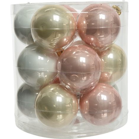 Boules de Noël en verre à suspendre 6 cm Rose, Blanc et Perle. 15 sept.