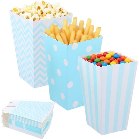 Boîtes à Popcorn Petite,3 Styles Sacs de Pop-Corn en Papier,Conteneur de Bonbons en Carton,Boîtes à pop-Corn Cornet Pop Corn pour Mariages Fêtes D'anniversaire Cinéma (Bleu) (1/5)