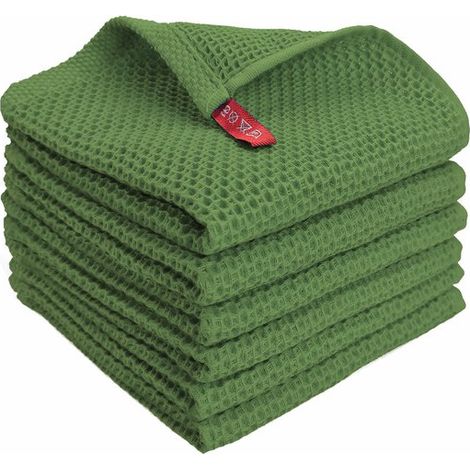 Juego de 6 paños de cocina, estropajos, algodón, toallas, 30 x 30 cm, ultrasuaves, absorbentes y de secado rápido, toallas de cocina, verde oliva (1/5)