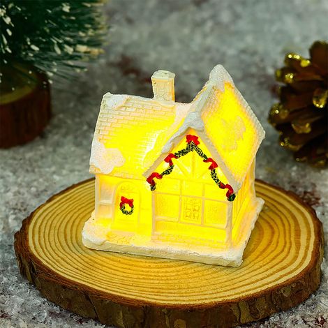Maison De Noël En Résine - Cabane Lumineuse À Led - Décoration Intérieure Pour Fête D’hiver - Kit De Figurines Miniatures - 1 Pièce (1/2)