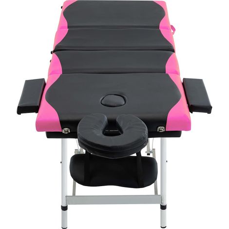 Table de massage pliable 4 zones aluminium réglable avec sac noir et rose 191 x 70 cm (1/5)
