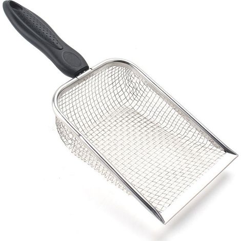 Pelle à litière pour chat en acier inoxydable, manche long, pelle profonde pour bac à litière, pelle à crottes pour chaton (trou : 3,8 mm/pelle à litière standard)