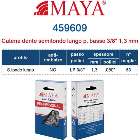 Catena Motosega LP 3/8" - 1,3 mm .050" - 53 maglie Prof. S.tondo lungo profilo basso senza antirimbalzo 459609