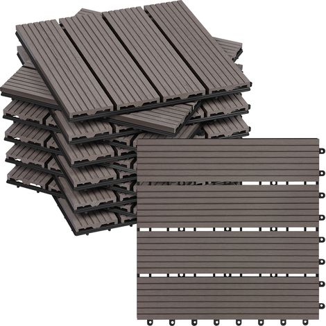 WOLTU Piastrelle per Pavimenti da Esterno in WPC 11 Pannelli 30x34cm Caffè
