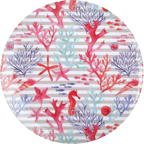Assiette de service ronde en mélamine décor corail (1/5)