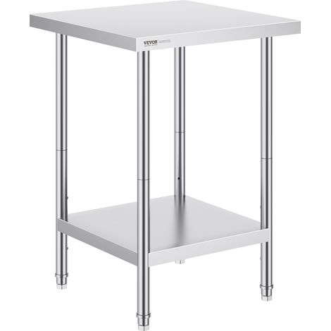 VEVOR Tavolo di Preparazione in Acciaio Inossidabile 610 x 610 x 864 mm Tavolo da Lavoro in Metallo Resistente, 3 Livelli di Altezza Regolabili, Postazione di Lavoro Commerciale per Cucina Cortile