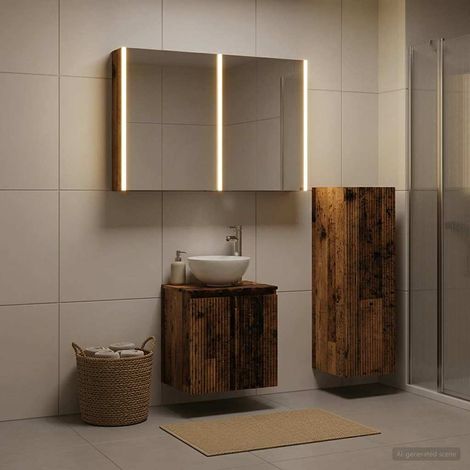 vidaXL Bathroom Furniture Set 4 pcs Old Wood Engineered Wood and Glass (1/5)