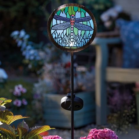 Smart Garden Tiffany Style Dragonfly Post Stake Bollard Ground Path Solar Light