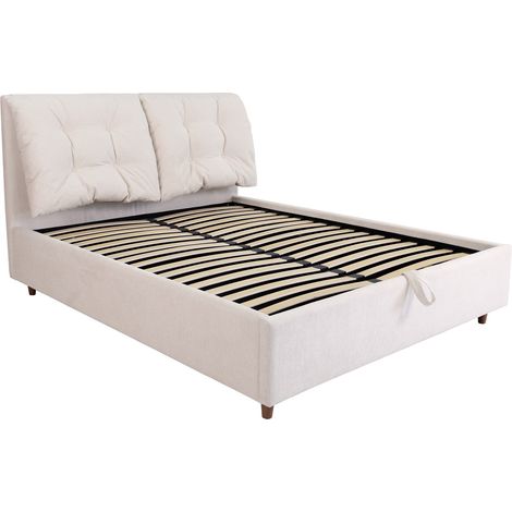SORA - Lit double en tissu beige avec coffre 160x200 cm (1/5)