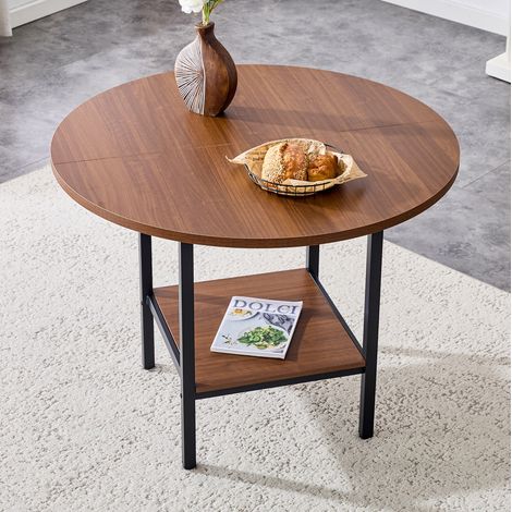 Mesa de comedor redonda 100 cm nogal MDF y metal con almacenamiento doble (1/5)