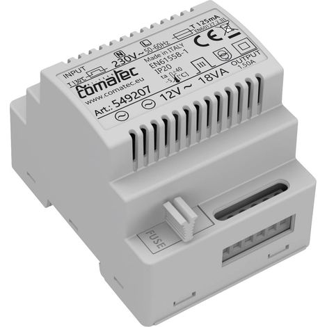 Comatec TBD201812F4 Alimentatore per guida DIN 12 V/AC 1.5 A 18 VA Contenuto 1 pz.