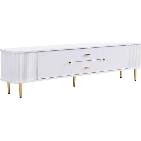 Meuble TV avec tiroirs et pieds dorés en MDF blanc 170x34x45 cm (1/5)