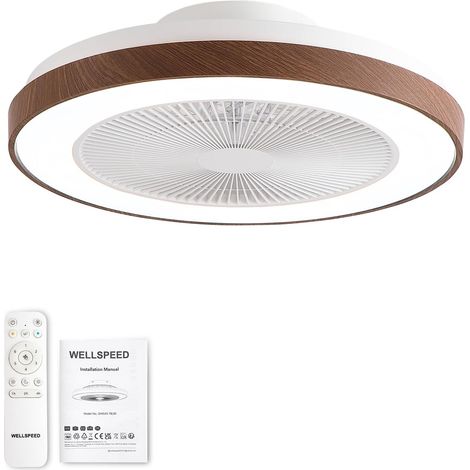 Ventilateurs de plafond 48 cm avec lumière et télécommande Ventilateur silencieux plafond chambre couleur blanc et marron, idéal pour chambre et salle à manger (1/5)