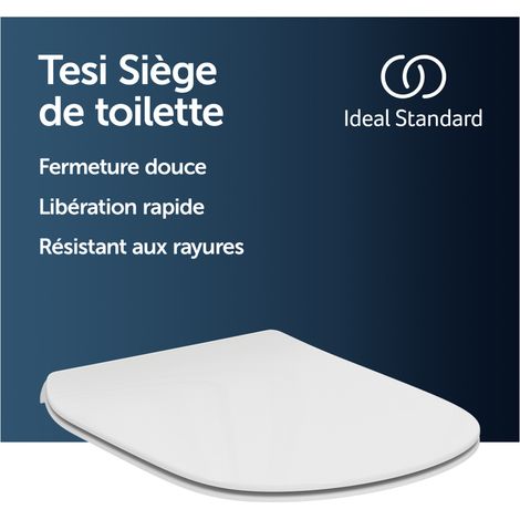 Ideal Standard Tesi Abattant WC fin, frein de chute fermeture amorite, en duroplast robuste, Kit chernières inclus, 370x450x45 mm - Blanc