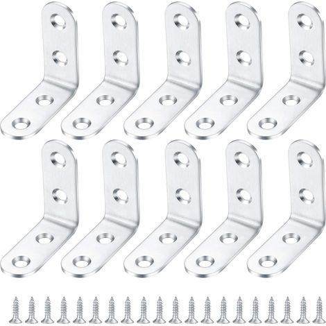 10 Pièces équerre de Fixation, Equerre Murale Supports Angle, Supports étagère Droit à 90 degrés, Fixation pour Etagere Forme de L en Acier Inoxydable pour Support d'angle Mural - 40402 MM (1/4)
