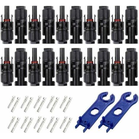 Lot 10 Paires Connecteurs MC4 Photovoltaïque Mâle/Femelle Cuivre Étame IP67 30A 1000V pour Câbles Solaires 4-6mm²