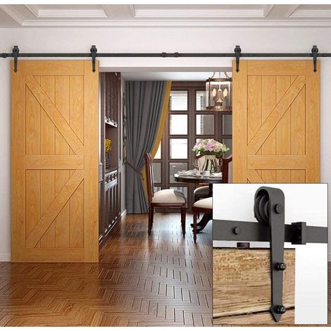 Skecten 12FT/3.66M Herraje para Puerta Corredera, Puertas Corredera Carril, Puerta Doble, Forma de ↑, Negro (Mejorar) (1/5)